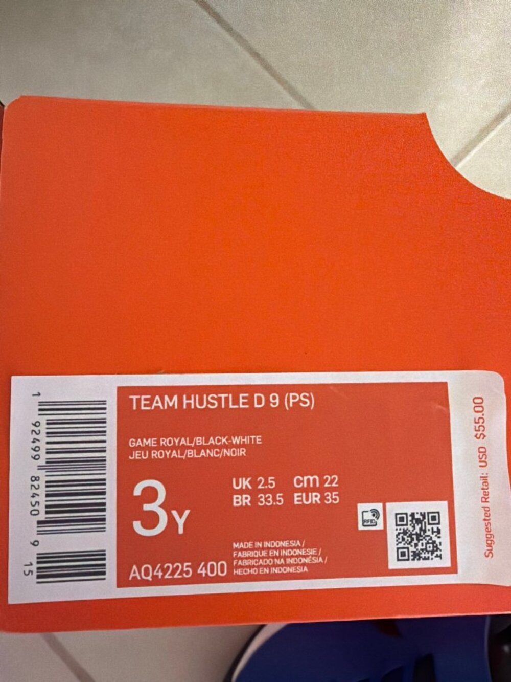 Nike Team Hustle D 9 (PS) Kids Basketball Shoes Game Royal Blue Size 3Y AQ4225